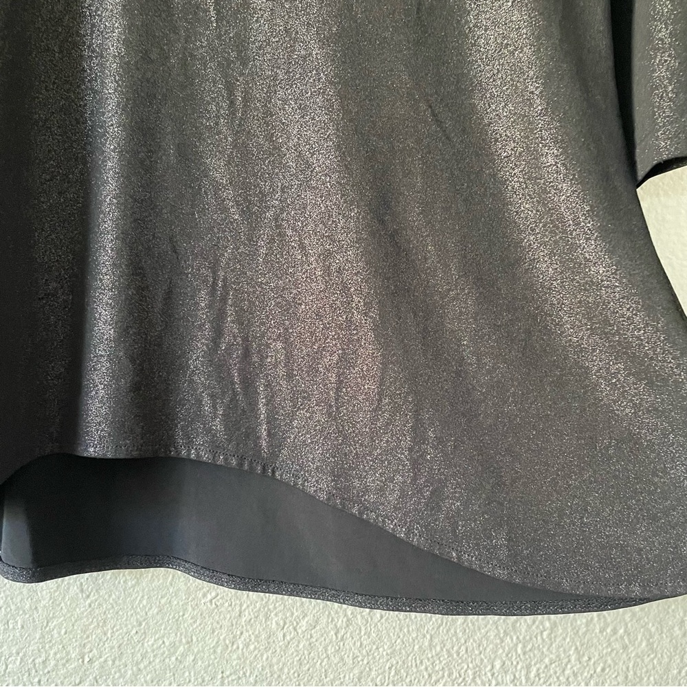 Shimmer Scoop Neck Tunic Blouse Womens S Black Liquid Knit Hi Low 3/4 Sleeve EUC - Picture 5 of 10